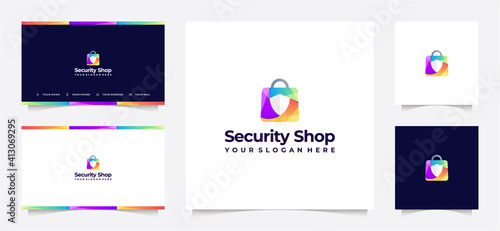 bag and shield logo, with business card.