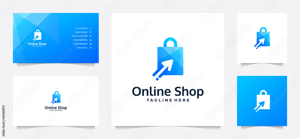 bag logo gradient with arrow and business card, bag logo gradient with arrow and business card,