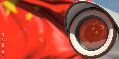 Photography Surveillance camera and flag of China