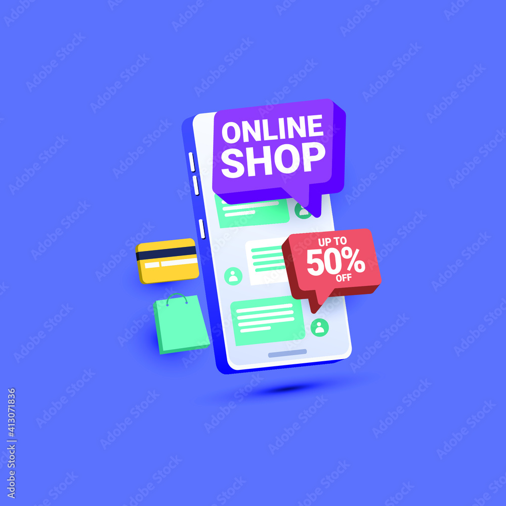 3d illustrations, online shopping design template 3d illustrations, online shopping design template