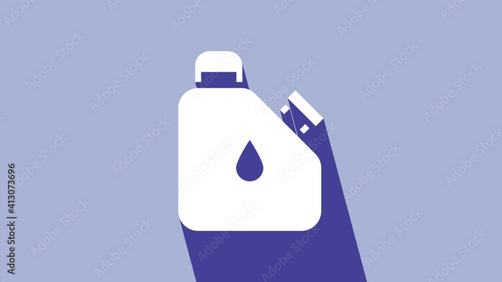 White Canister for flammable liquids icon isolated on purple background. Oil or biofuel, explosive chemicals, dangerous substances. 4K Video motion graphic animation White Canister for flammable liquids icon isolated on purple background. Oil or biofuel, explosive chemicals, dangerous substances. 4K Video motion graphic animation