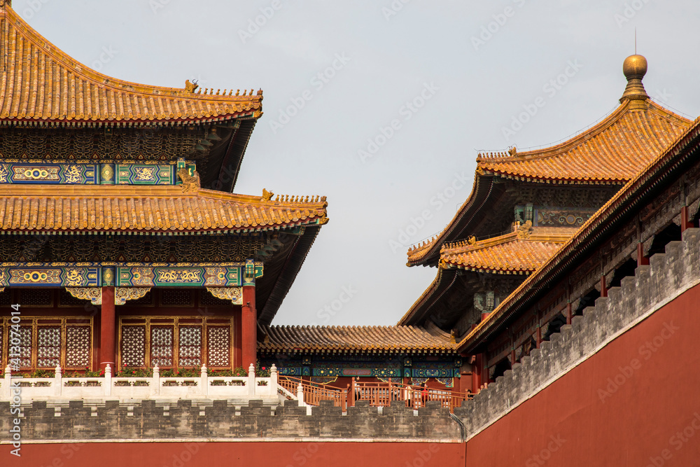 Asia, China, Beijing, Tiananmen Square, Roof Detail of the Main Gate of the Royal Palace (The Forbidden City) Asia, China, Beijing, Tiananmen Square, Roof Detail of the Main Gate of the Royal Palace (The Forbidden City)