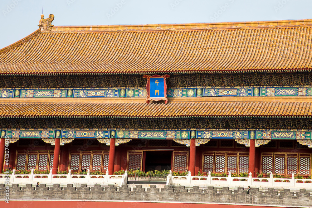 Asia, China, Beijing, Tiananmen Square, Roof Detail of the Main Gate of the Royal Palace (The Forbidden City) Asia, China, Beijing, Tiananmen Square, Roof Detail of the Main Gate of the Royal Palace (The Forbidden City)
