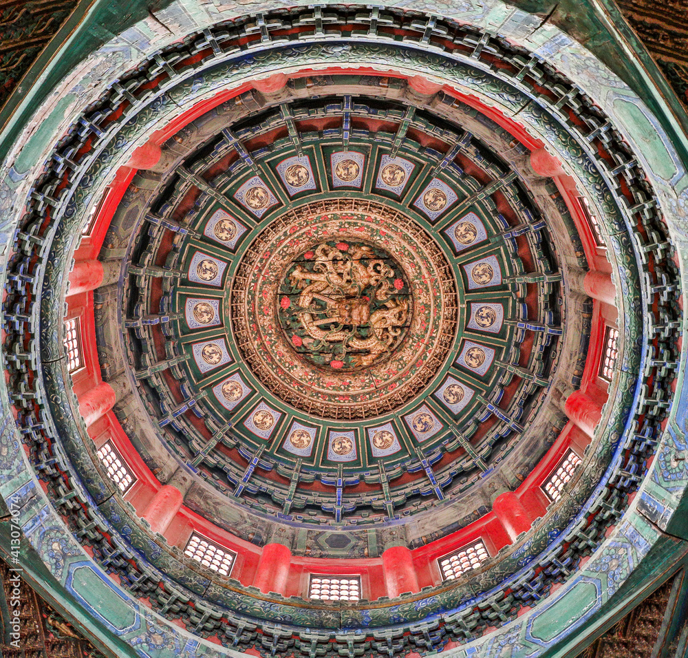 Asia, China, Beijing, Ceiling Detail of the Forbidden City