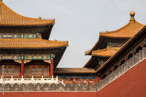 Asia, China, Beijing, Tiananmen Square, Roof Detail of the Main Gate of the Royal Palace (The Forbidden City)