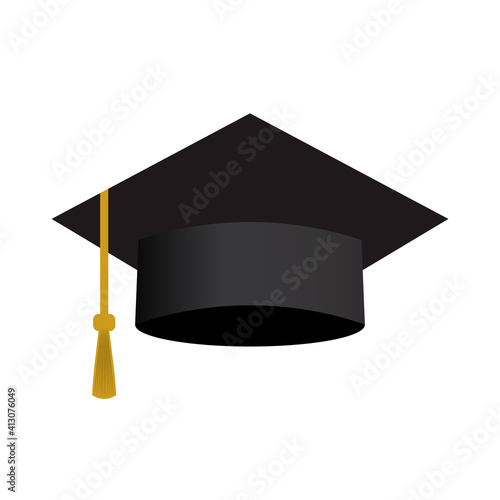 Graduation cap vector icon isolated on white. University or college graduation hat with tassel. Element of design for banner, poster, sticker, flyer, logo design, etc