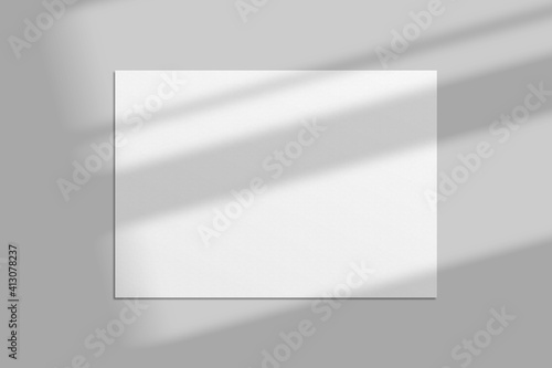 Realistic blank A4 landscape flyer brochure for mockup. Paper or poster illustration with shadow overlay. 3D Render.