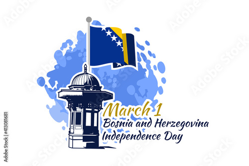 March 1, Independence day of Bosnia and Herzegovina with national landmark vector illustration. Suitable for greeting card, poster and banner.  photo