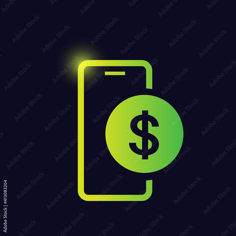 smartphone with dollar sign glowing neon icon banking icons for ui and ux website or mobile app vector illustration smartphone with dollar sign glowing neon icon banking icons for ui and ux website or mobile app vector illustration