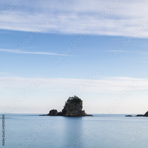 Long exposure shot of sea stack by the beach in Izu Peninsula, Shizuoka Prefecture, Japan