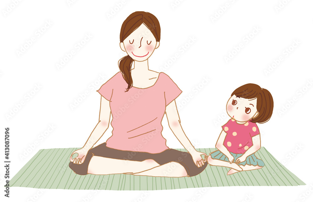ヨガをする親子。 ヨガをする親子。