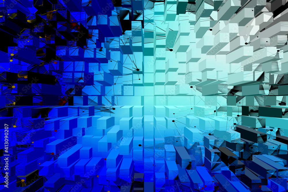 Blue abstract background with square and partners