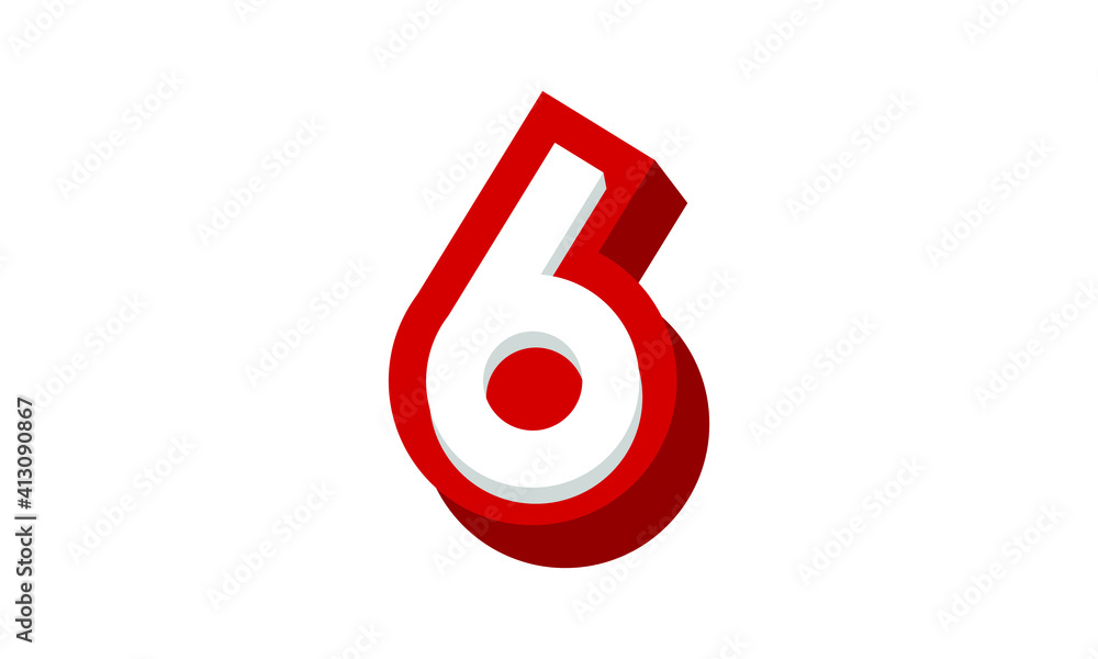 3D Number 6 Red Modern Cool Logo 3D Number 6 Red Modern Cool Logo