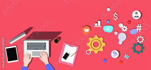 Illustration of the work space scene on the desk.