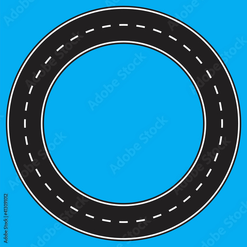 Modern road circle. Vector illustration, cartoon set. Blue background. Design element. Stock image. EPS 10.