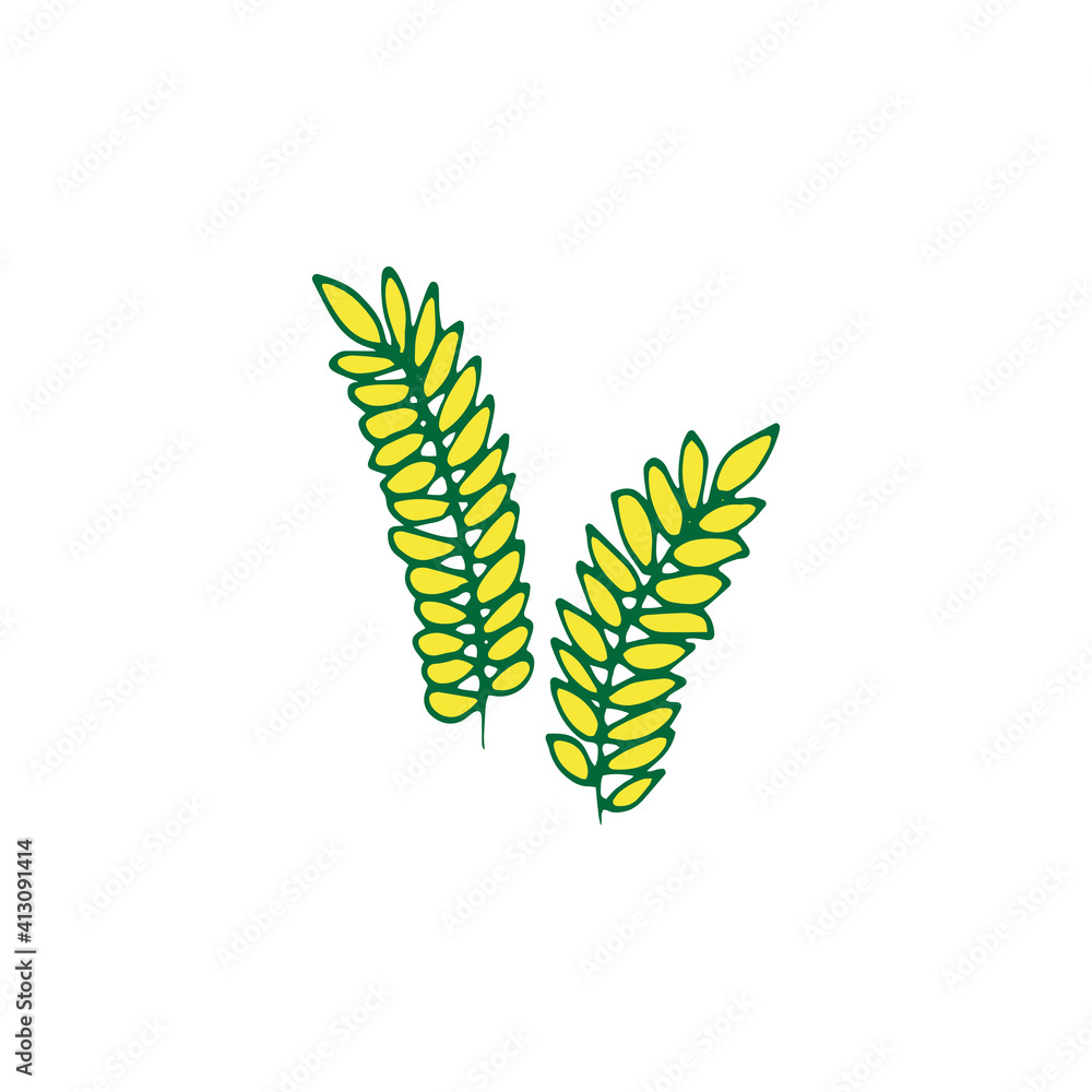 rice plant, grain vector illustration. seed grain icon. nature background. green outline, hand drawn vector. healthy food. doodle for logo, clipart, sticker, cover, banner, branding, poster. 