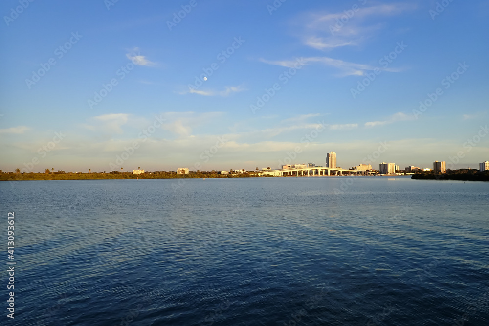 Cityscape of Clearwater Florida at sunset