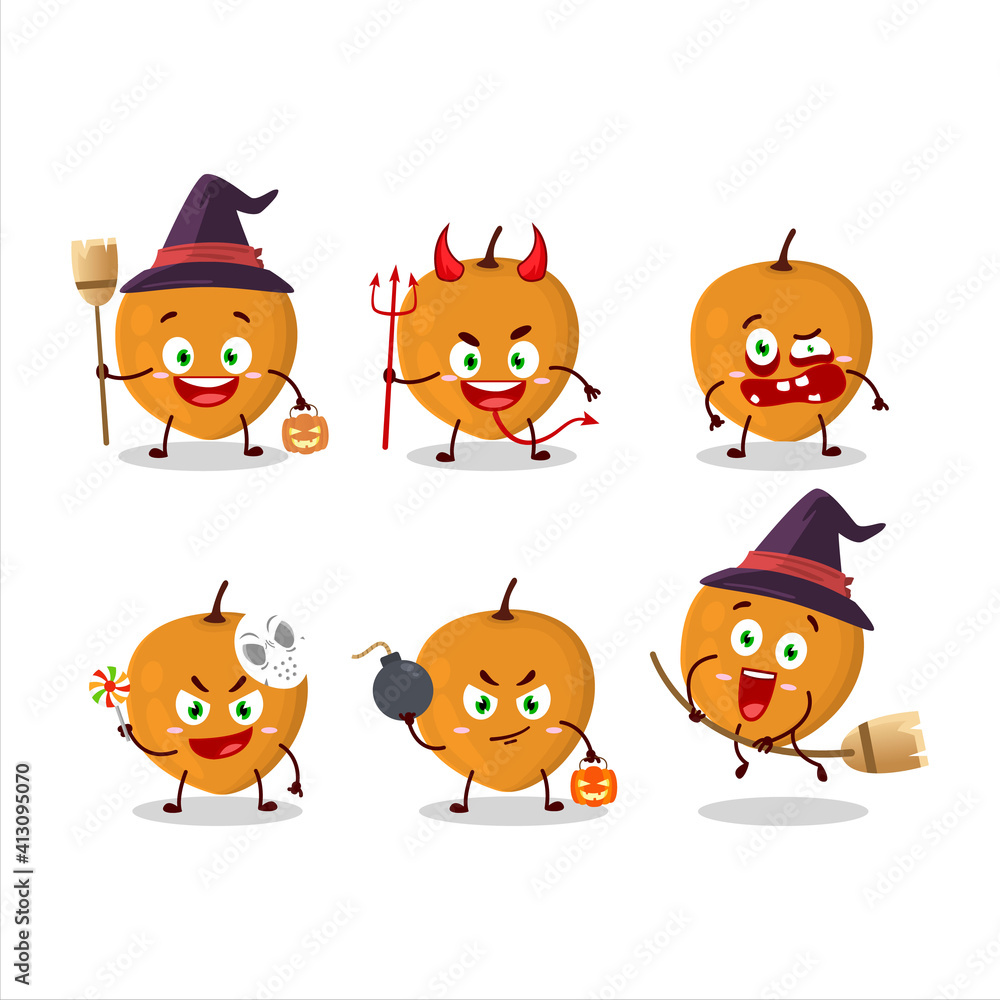 Halloween expression emoticons with cartoon character of lulo fruit Halloween expression emoticons with cartoon character of lulo fruit