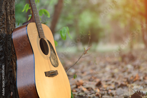 Concept of playing music in the middle of nature