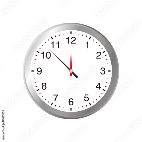 Simple Silver Clock Illustration Vector Design, grey clock on white background