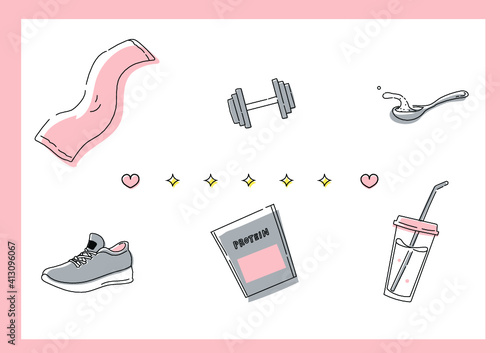 スポーツのシンプルかわいいアイテムセット/サクラ