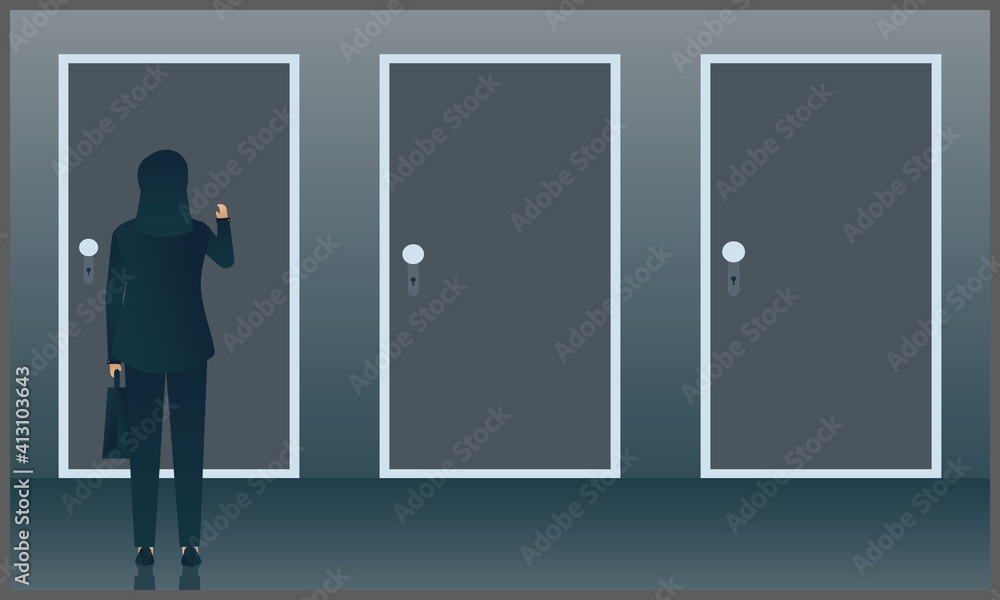 Fototapeta premiumvector illustration of business woman knocks the door