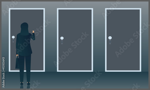 

vector illustration of business woman knocks the door
