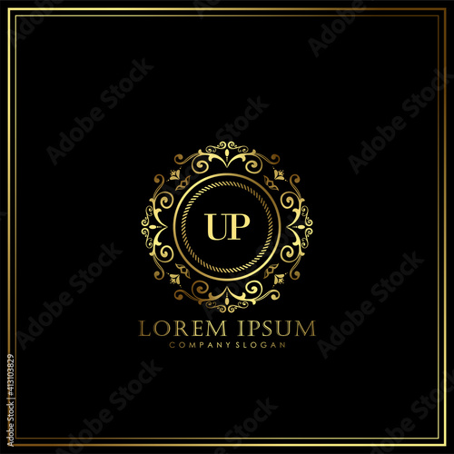 UP Initial Letter Luxury Logo template in vector art for Restaurant, Royalty, Boutique, Cafe, Hotel, Heraldic, Jewelry, Fashion and other vector art illustration