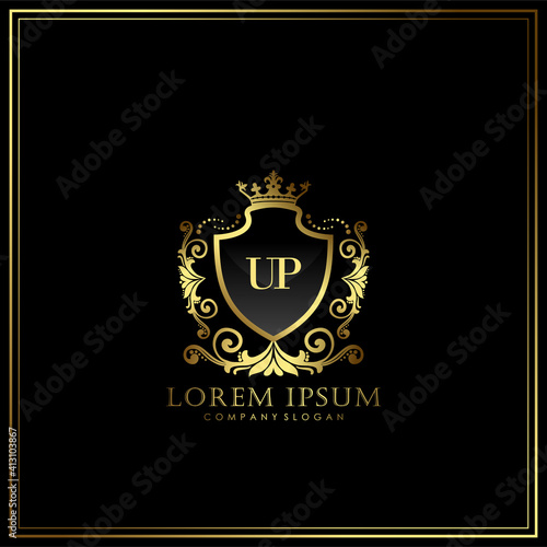 UP Initial Letter Luxury Logo template in vector art for Restaurant, Royalty, Boutique, Cafe, Hotel, Heraldic, Jewelry, Fashion and other vector art illustration