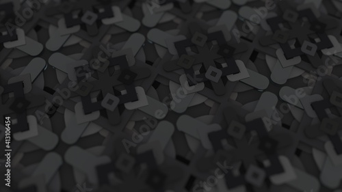 3d Seamless Abstract Geometric Pattern in Black and Grey Deep Color Tone