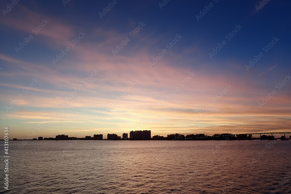 Cityscape of Clearwater Florida at sunset
