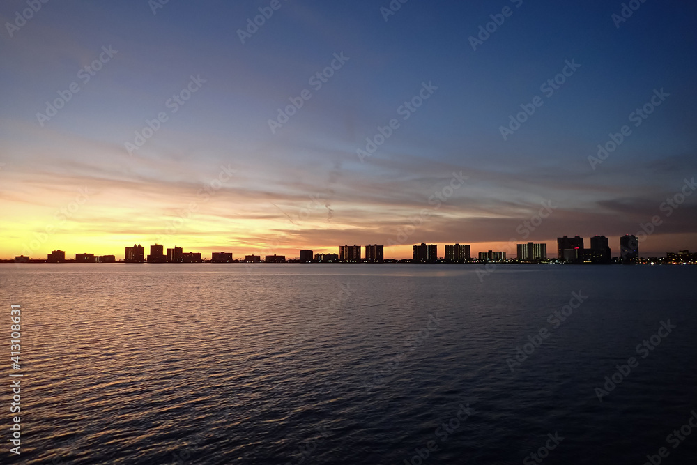 Cityscape of Clearwater Florida at sunset