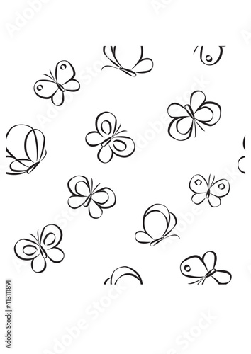 Vector seamless pattern with hand drawn butterfly illustration