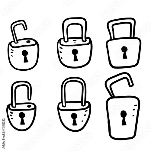 hand drawn doodle locked and unlocked padlock illustration icon isolated