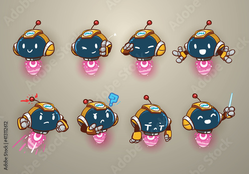 little flying yellow modern robot mascot character