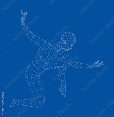 Wireframe ballerina in dance pose. Vector