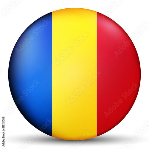 Free Download Glass light ball with flag of Romania. Round sphere, template icon. Romanian national symbol. Glossy realistic ball, 3D abstract vector illustration highlighted on a white background. Big bubble. - GFXLoad
