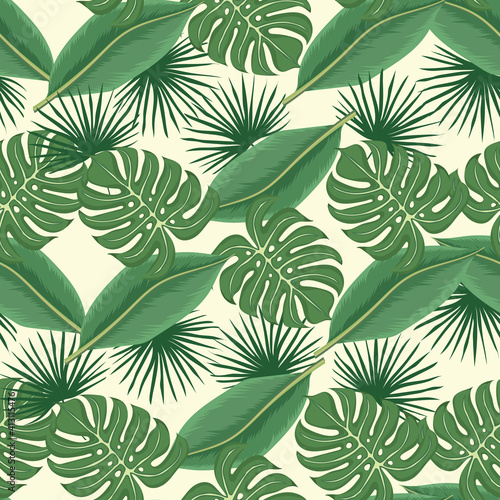  Beautiful seamless pattern beautiful tropical leaves Premium Vector © MARIANURINCE