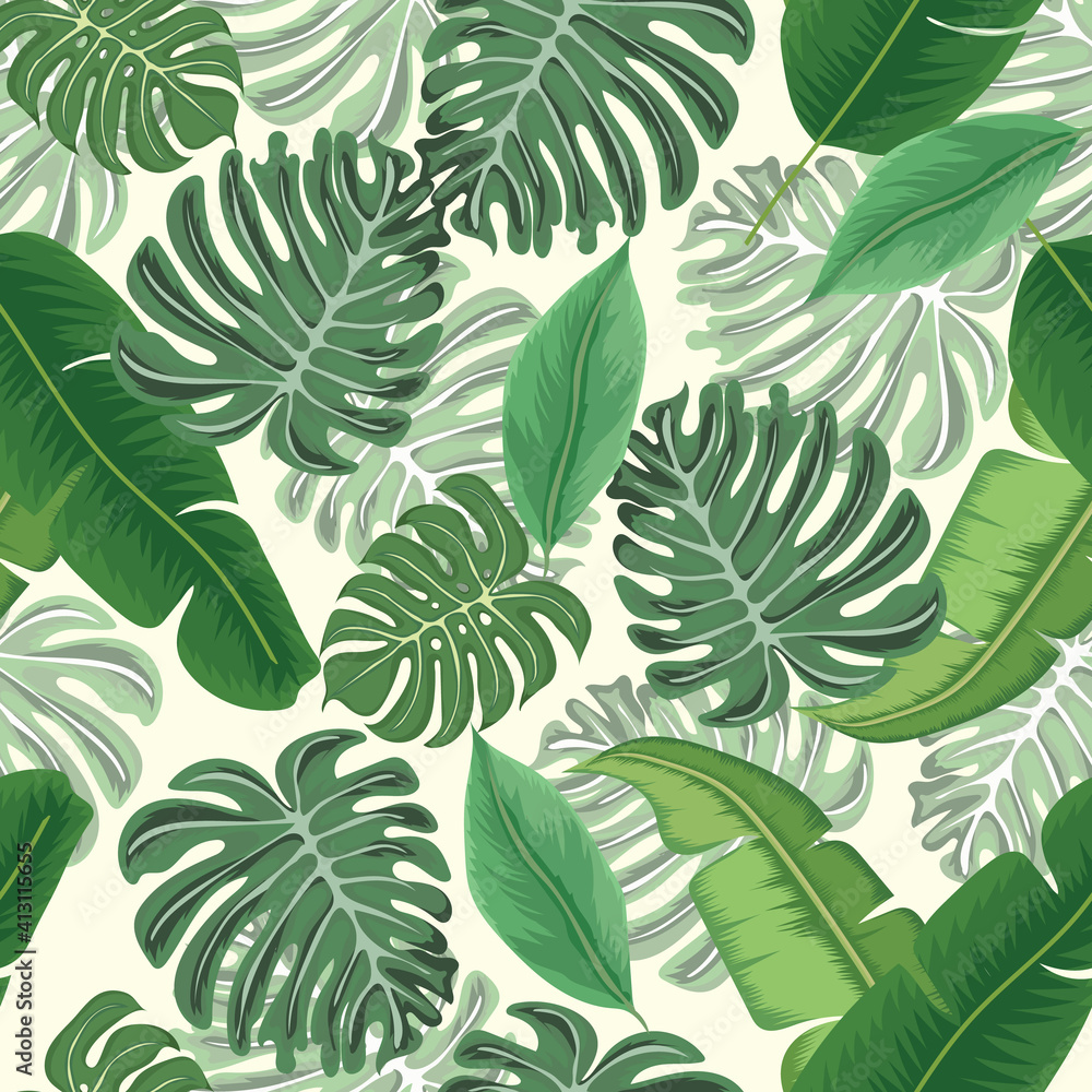Beautiful seamless pattern beautiful tropical leaves Premium Vector Beautiful seamless pattern beautiful tropical leaves Premium Vector