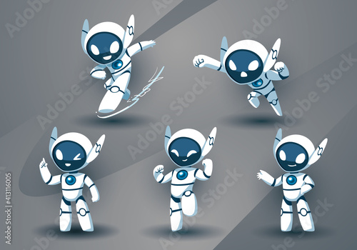 modern white robot mascot set