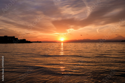 神奈川県逗子海岸の夕焼け