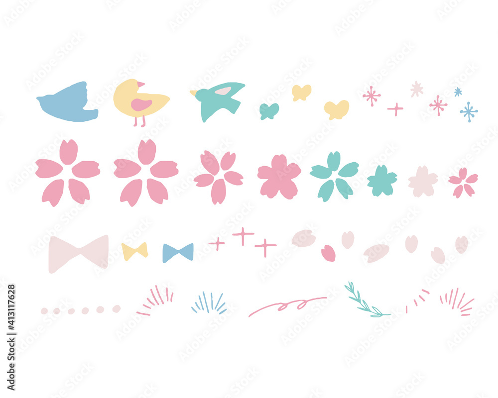 春の桜と鳥の手書き風イラスト Handwritten style illustrations of spring cherry blossoms and birds 春の桜と鳥の手書き風イラスト Handwritten style illustrations of spring cherry blossoms and birds