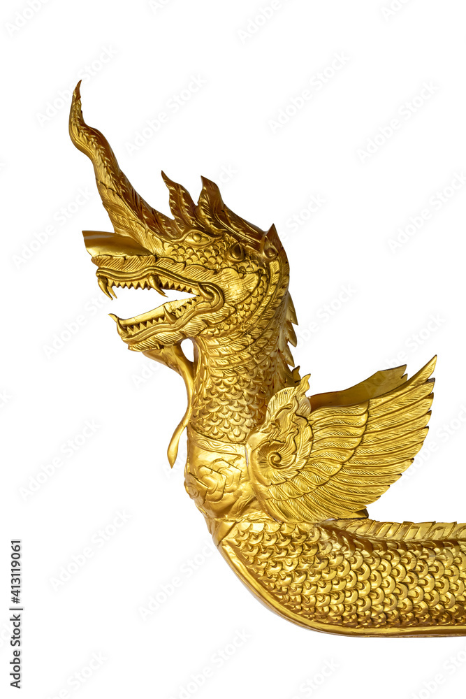 Golden Nagas head statue on white background Golden Nagas head statue on white background