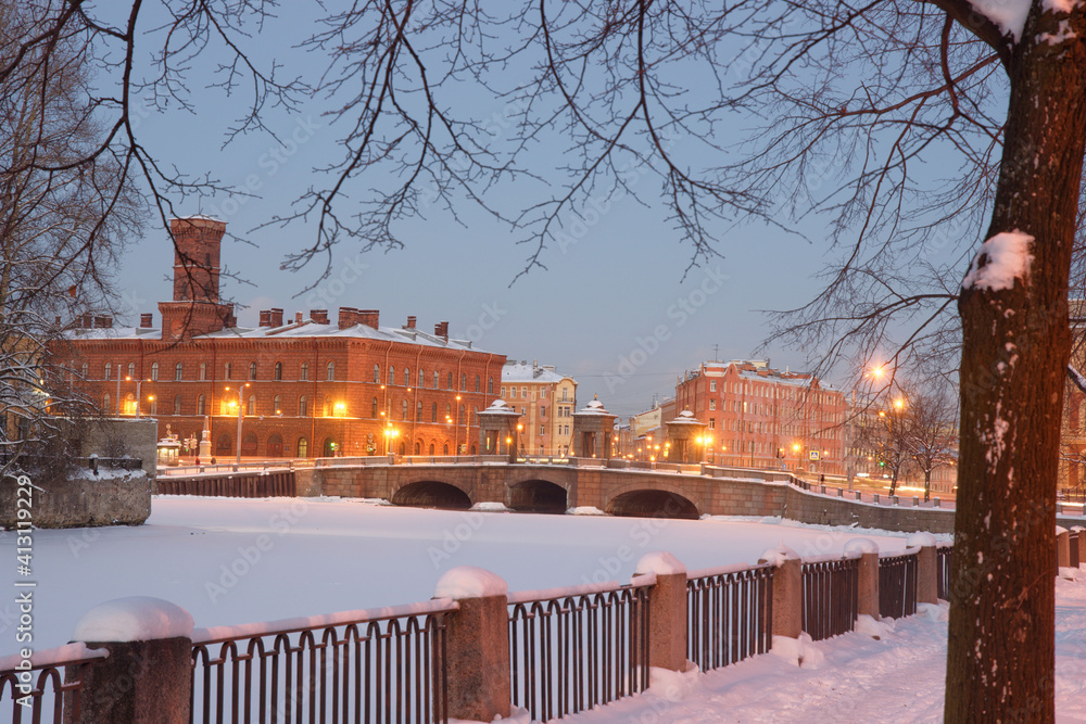 View of the city in the evening.