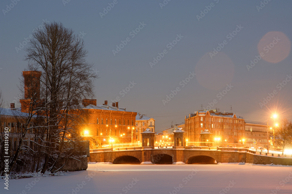 View of the city in the evening.