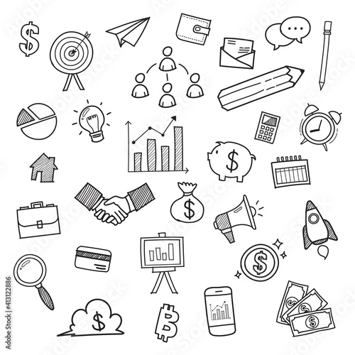 Business doodles hand drawn icons