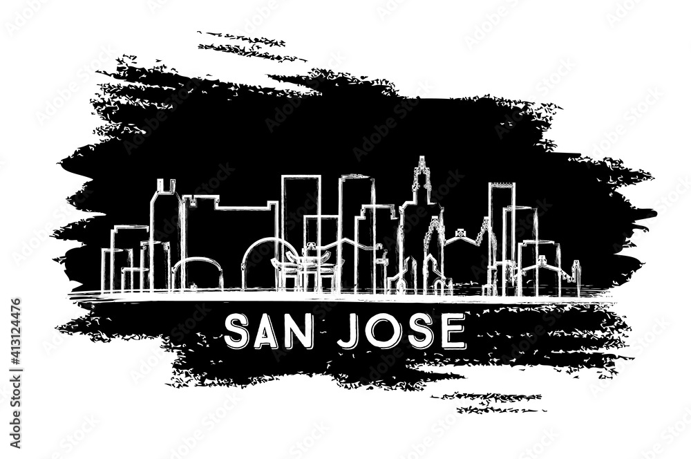 San Jose California USA City Skyline Silhouette. Hand Drawn Sketch.