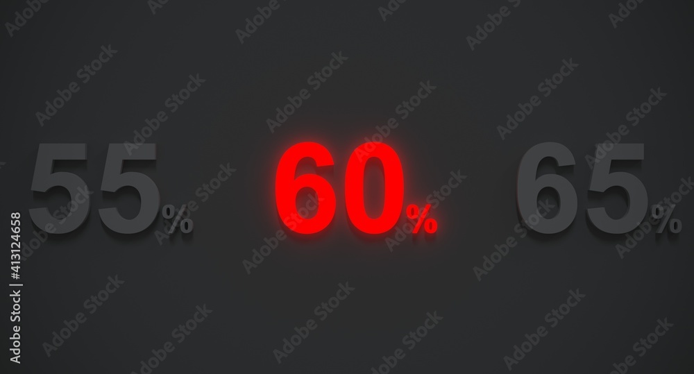Sale 60 percent in red light 3d render Sale 60 percent in red light 3d render