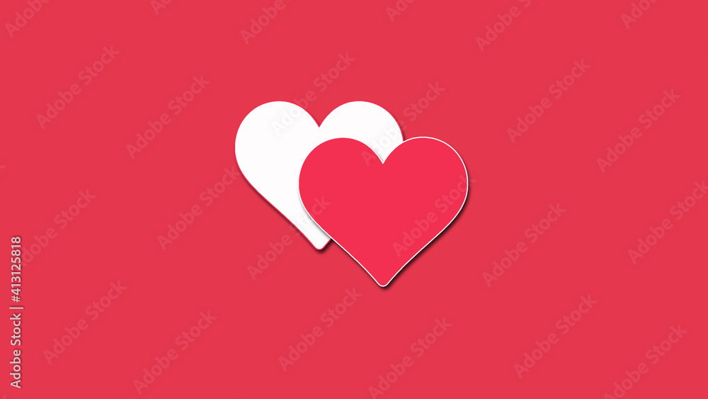 red and white heart love shape with pink color minimalist background for poster or greeting card valentine's day