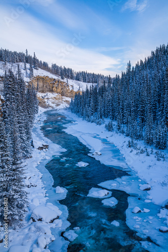 A freezing river in the Canadian Rockies, Alberta, Canada